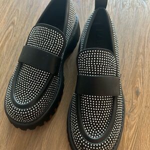 Karl Lagerfeld Black and Silver Studded Loafers